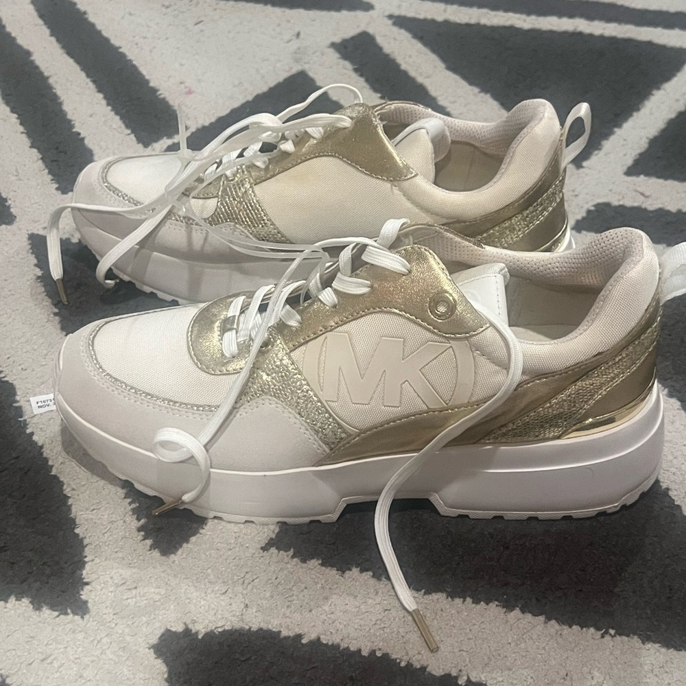 Michael Kors Cream Chunky Sneakers with Suede Accents